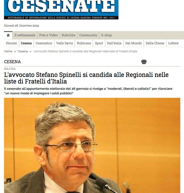 Corriere Cesenate: “L’avvocato Stefano Spinelli si candida alle Regionali nelle liste di Fratelli d’Italia”